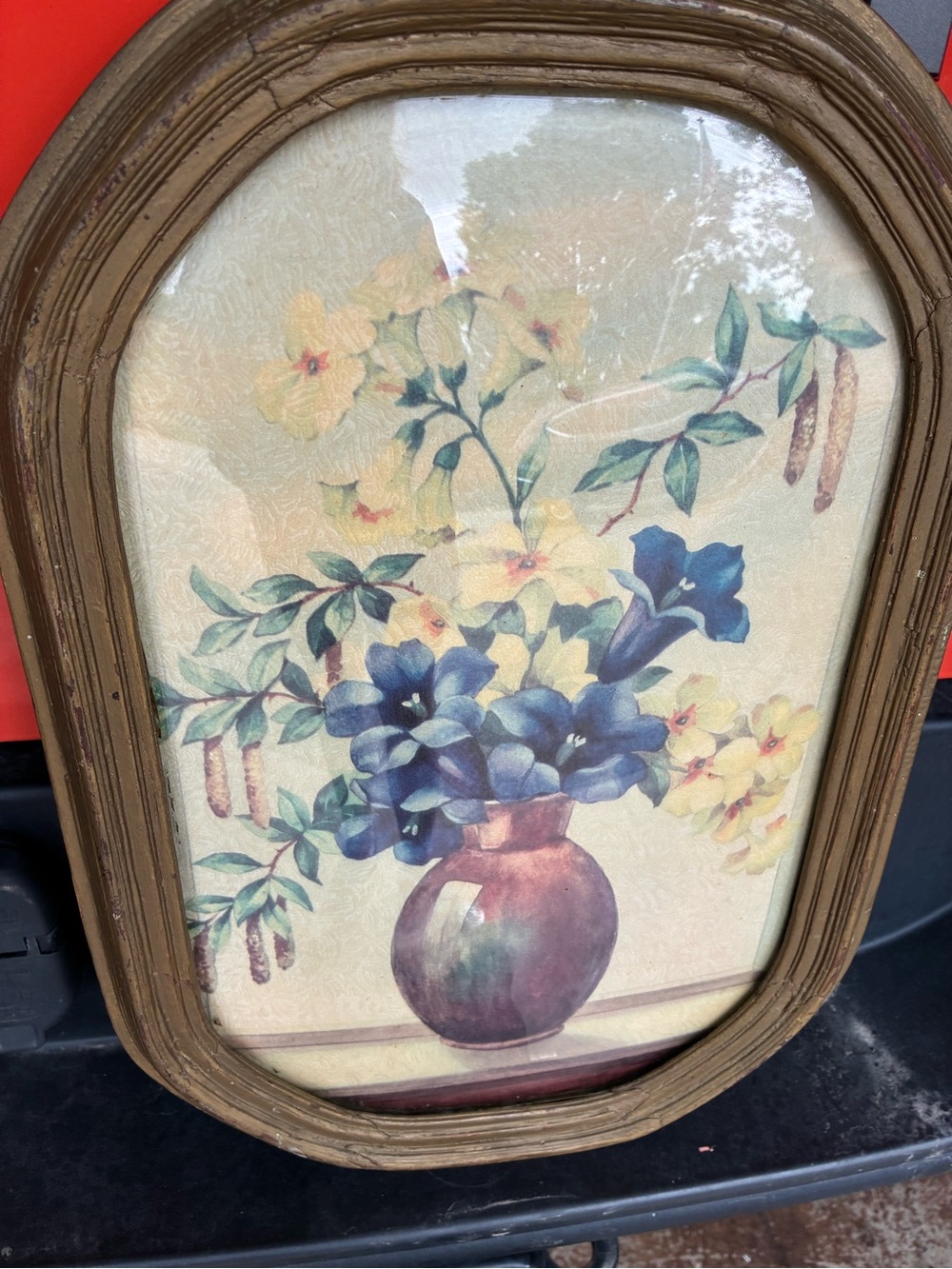 Framed Floral Wall Art Print in Blue and Yellow